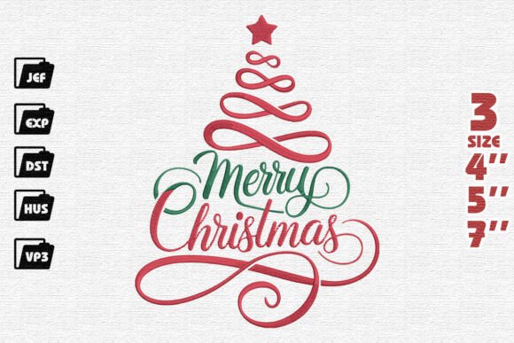 Elegant Merry Christmas Ribbon Tree Embroidery Design