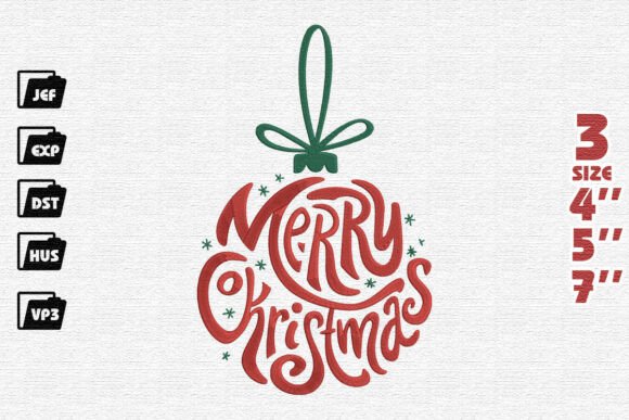 Merry Christmas Typography Ornament Embroidery Design Review